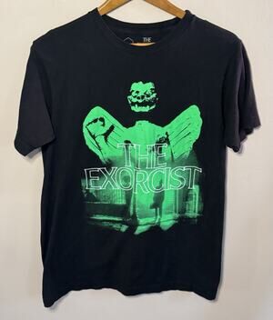 The Exorcist Green Statue Priest Graphic Black T-Shirt Medium
